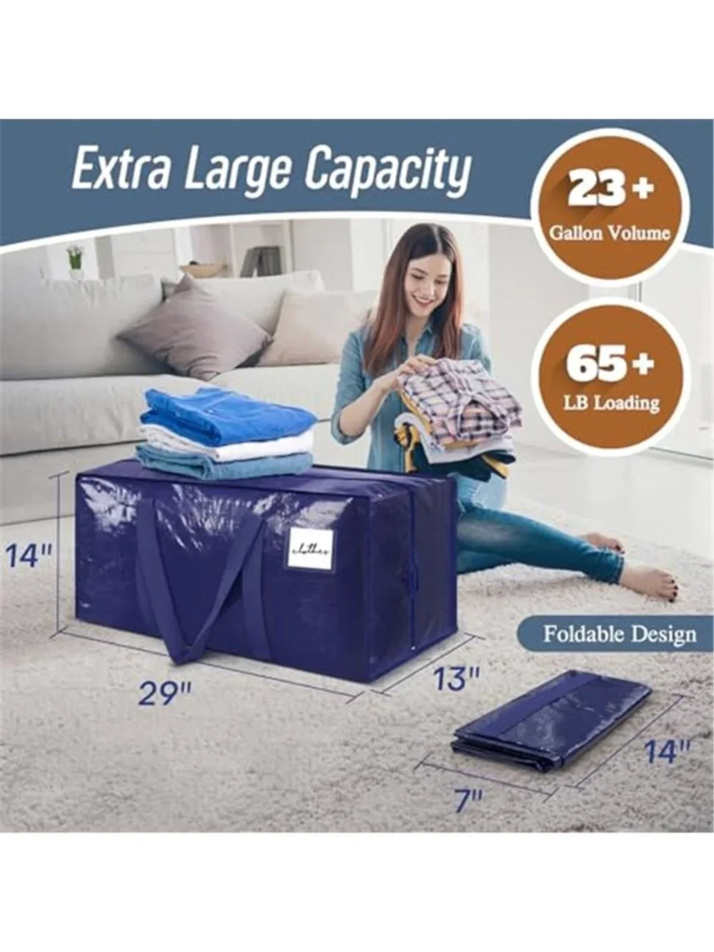 6 Pack Extra Heavy Duty Large Moving Bags with Strong Zipper, Dark Blue